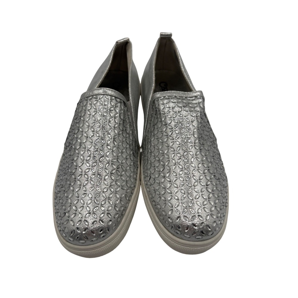 Carlos Santana Sunnie‎ Slip On Sneakers Womens 10 Silver Laser Cut Metallic